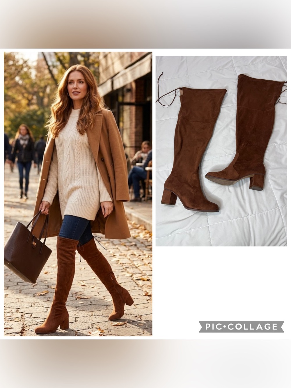 Fashion to Figure Chestnut Brown Suede Over-the-Knee Block Heel Boots size 8w